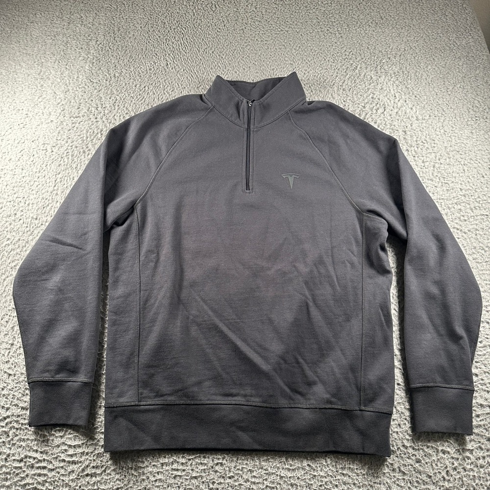 Tesla Pullover Mens M Quarter Zip Fleece Mock‎ Neck Black Logo Fleece Lined
